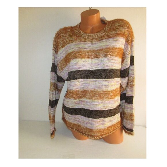 All in Favor Fuzzy Knit Striped Sweater Size L Crewneck Very Soft $60 New w/tag - Picture 2 of 5